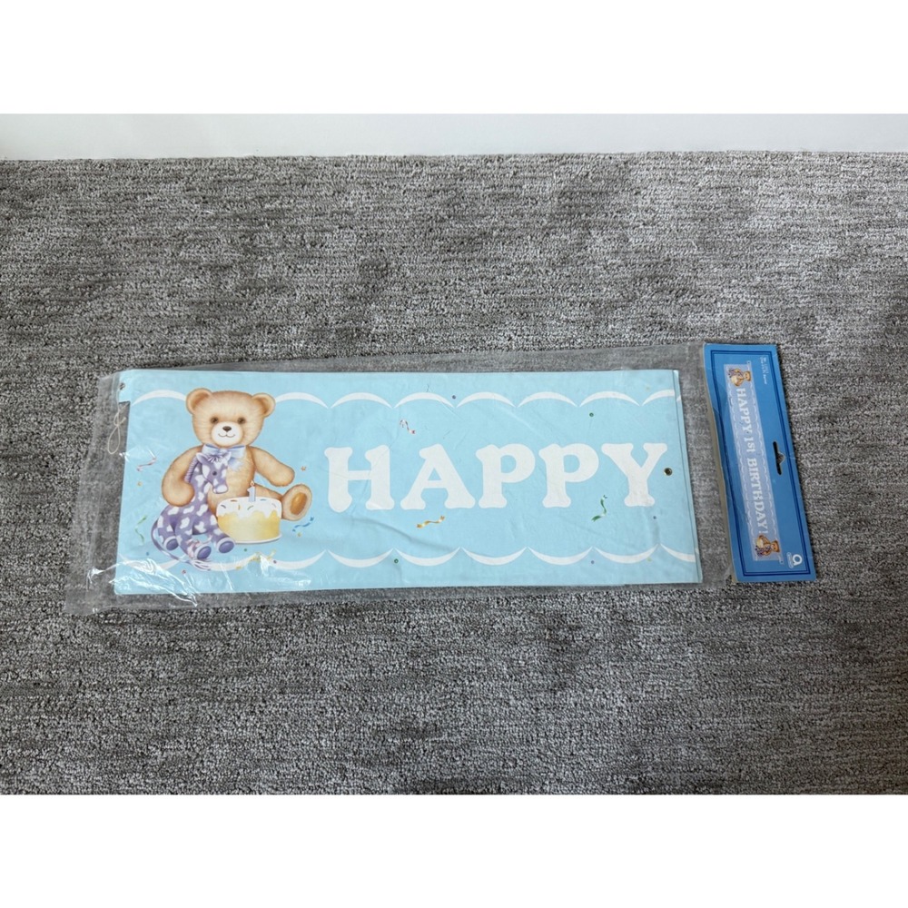 Vintage Happy 1st Birthday Teddy Bear Banner 4.5ft Blue Party Decor 12513